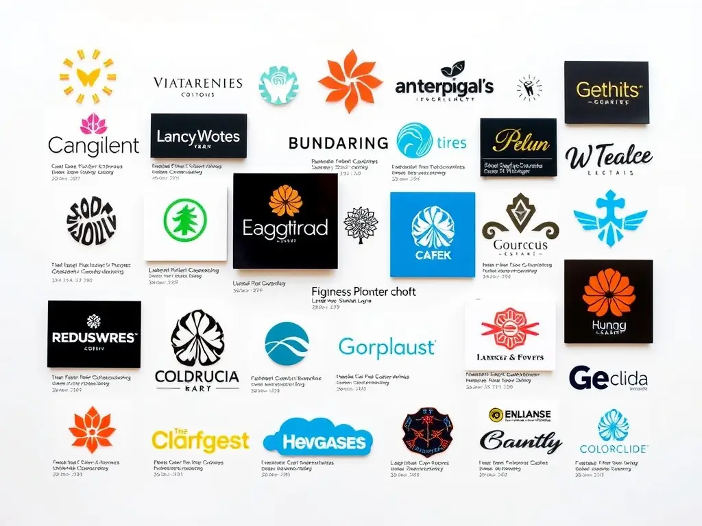 A collection of diverse logo designs displayed with descriptions.