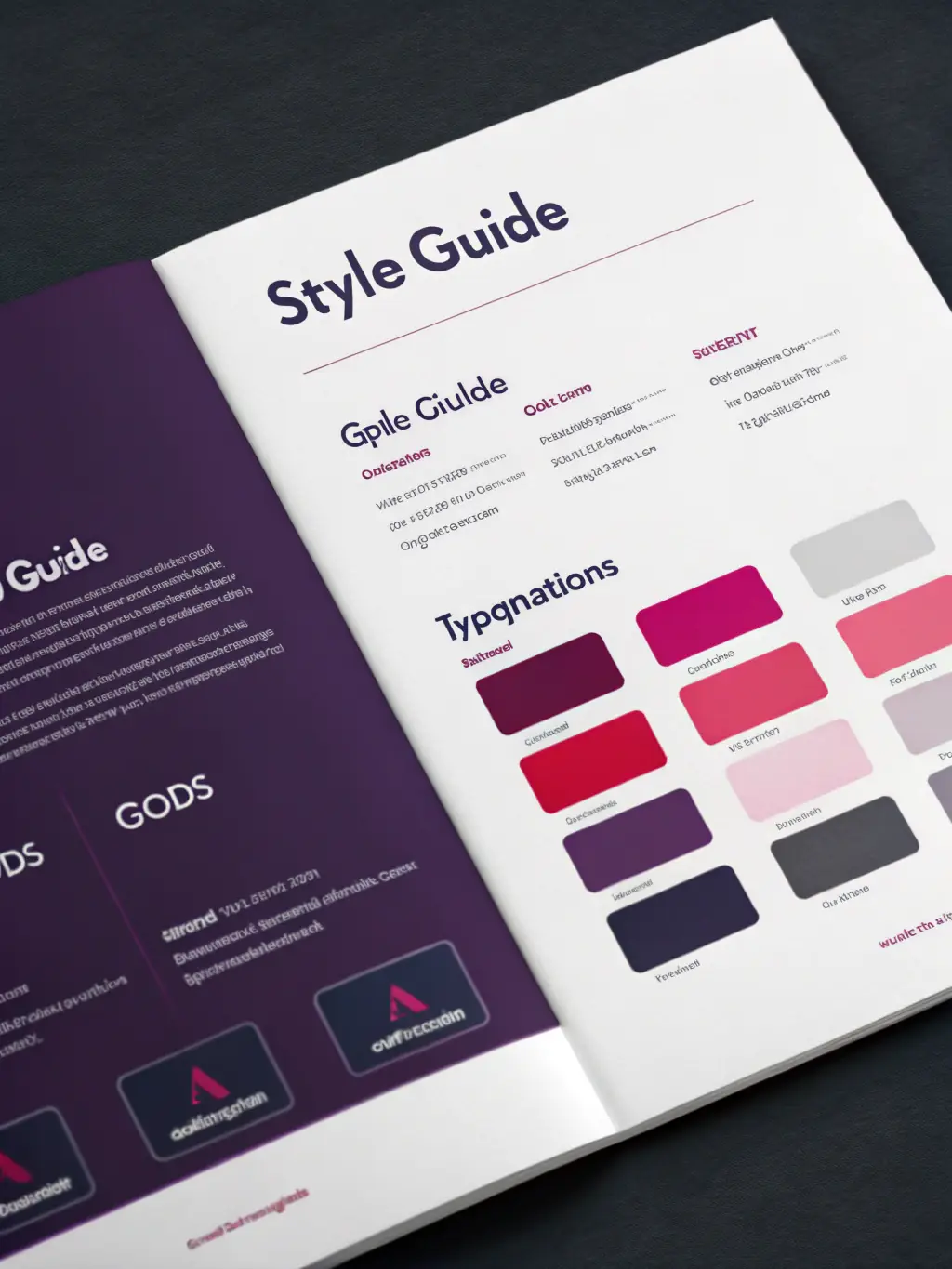 A high-resolution image of a brand style guide, showcasing the consistent use of colors, typography, and logo design across various platforms, created by Webdazzled.com.