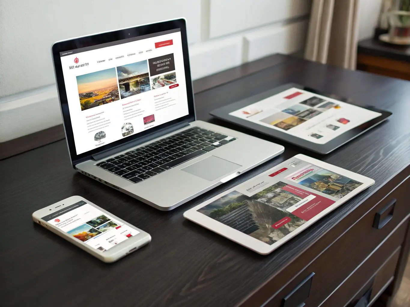 A clean, minimalist website design showcasing a responsive layout on various devices, emphasizing user experience and modern aesthetics.