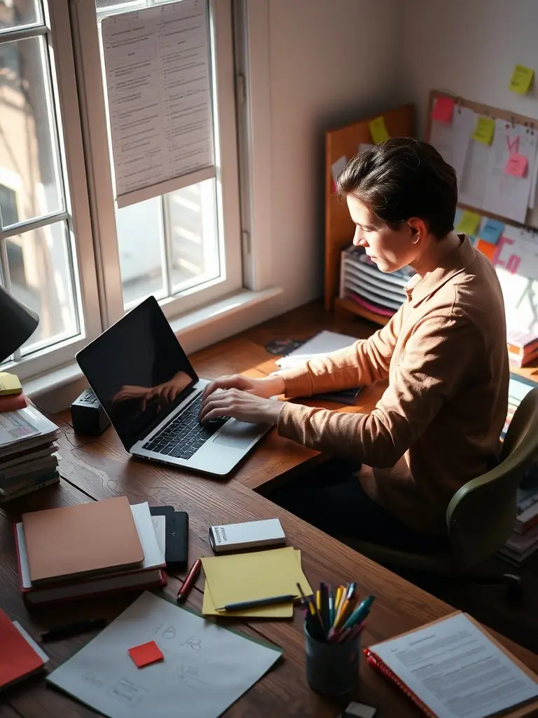 An image of a person writing on a laptop with engaging website content on the screen.