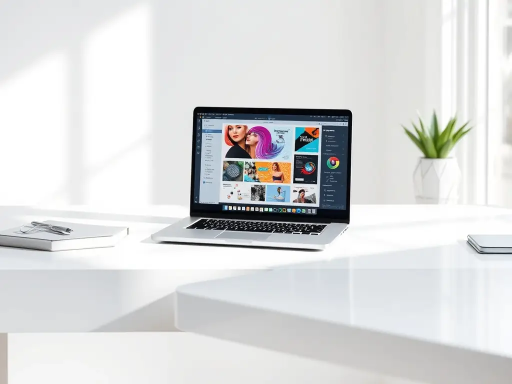 A modern laptop displaying a minimalist website design on the screen, with clean lines and a professional layout, showcasing Webdazzled.com's web design service.